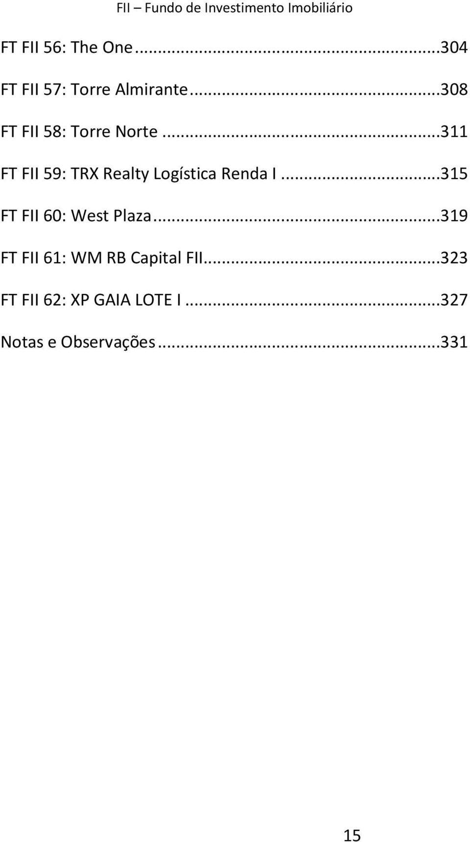 ..311 FT FII 59: TRX Realty Logística Renda I...315 FT FII 60: West Plaza.