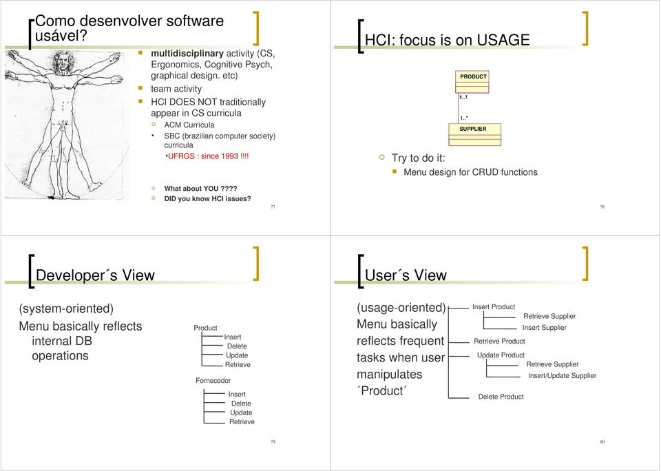 .* SUPPLIER Try to do it: Menu design for CRUD functions What about YOU???? DID you know HCI issues?