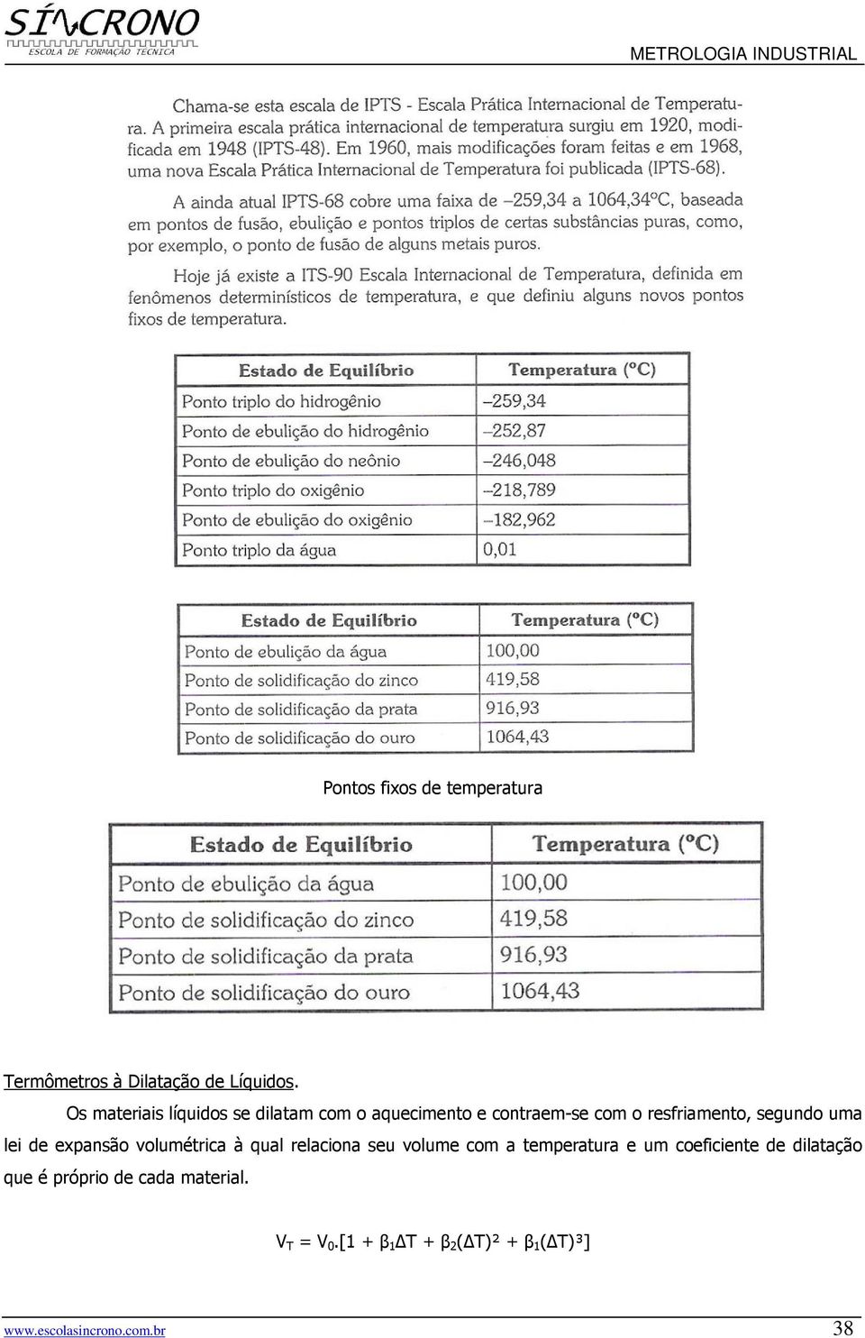 uma lei de expansão volumétrica à qual relaciona seu volume com a temperatura e um