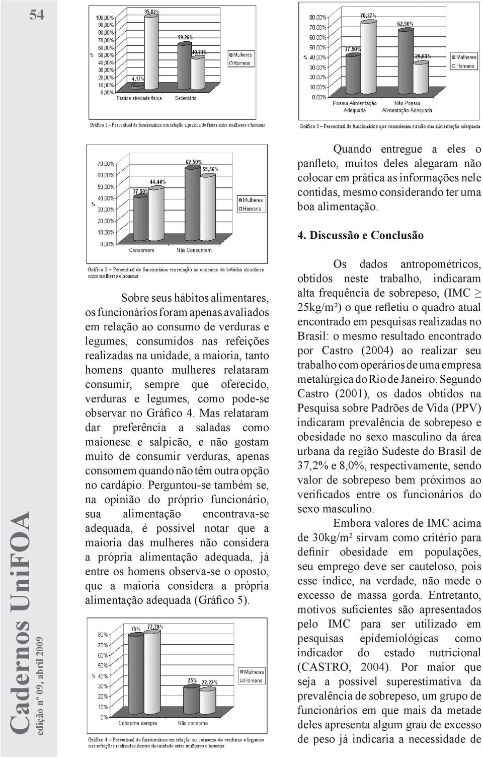 tanto homens quanto mulheres relataram consumir, sempre que oferecido, verduras e legumes, como pode-se observar no Gráfico 4.