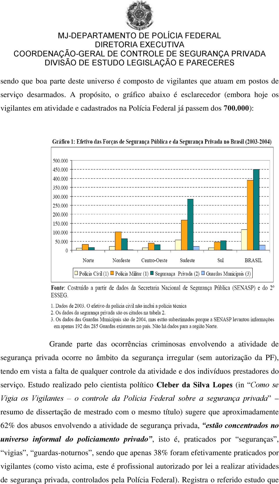 000): Grande parte das ocorrências criminosas envolvendo a atividade de segurança privada ocorre no âmbito da segurança irregular (sem autorização da PF), tendo em vista a falta de qualquer controle