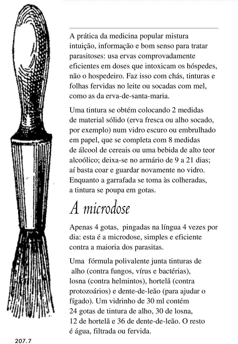 Uma tintura se obtém colocando 2 medidas de material sólido (erva fresca ou alho socado, por exemplo) num vidro escuro ou embrulhado em papel, que se completa com 8 medidas de álcool de cereais ou