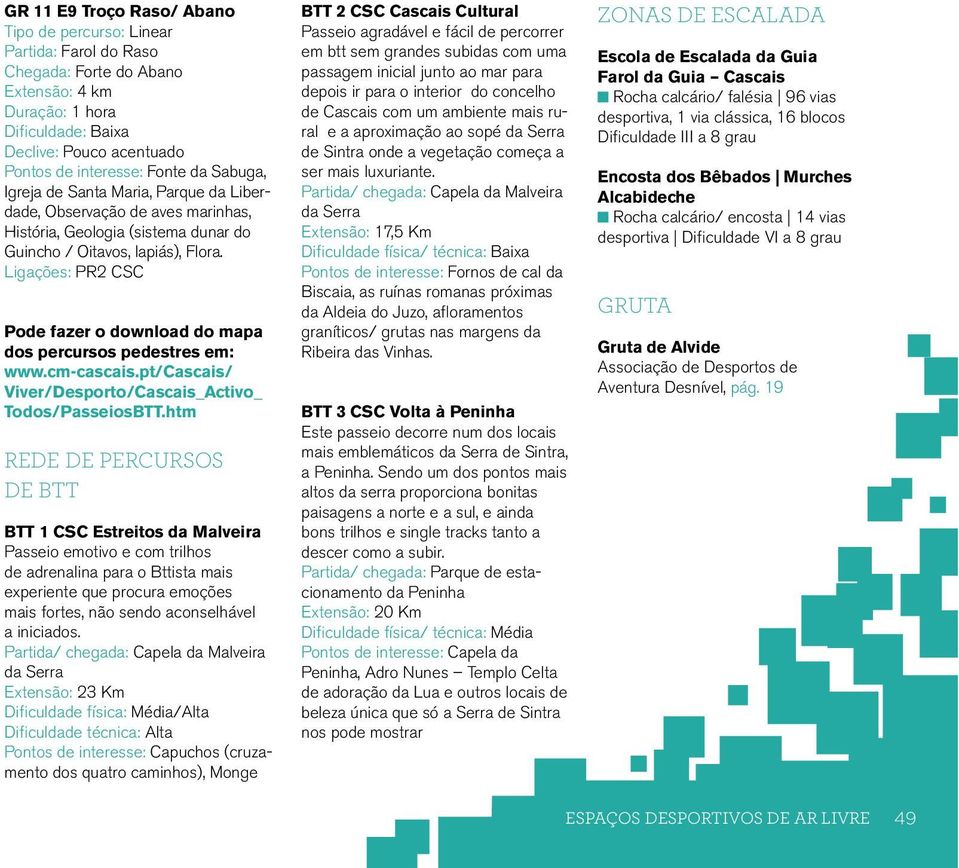 Ligações: PR2 CSC Pode fazer o download do mapa dos percursos pedestres em: www.cm-cascais.pt/cascais/ Viver/Desporto/Cascais_Activo_ Todos/PasseiosBTT.