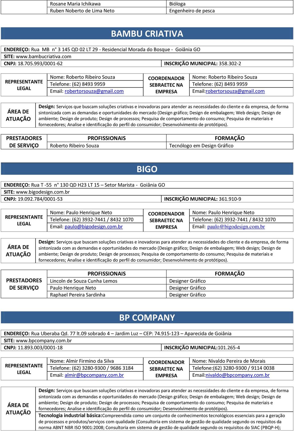 com Email:robertorsouza@gmail.com Roberto Ribeiro Souza Tecnólogo em Design Gráfico BIGO ENDEREÇO: Rua T -55 n 130 QD H23 LT 15 Setor Marista - Goiânia GO SITE: www.bigodesign.com.br CNPJ: 19.092.