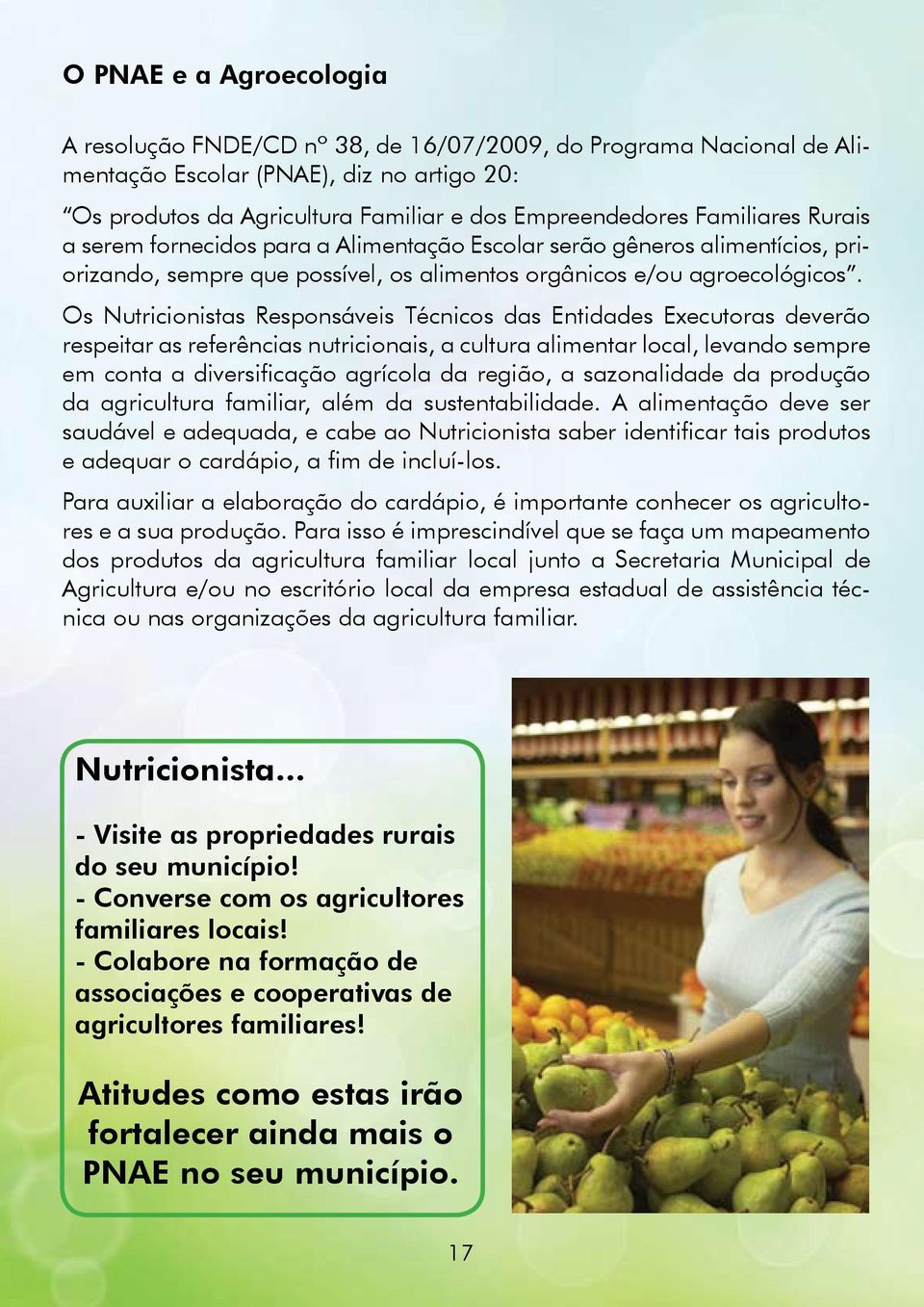 Os Nutricionistas Responsáveis Técnicos das Entidades Executoras deverão res peitar as referências nutricionais, a cultura alimentar local, levando sempre em conta a diversificação agrícola da