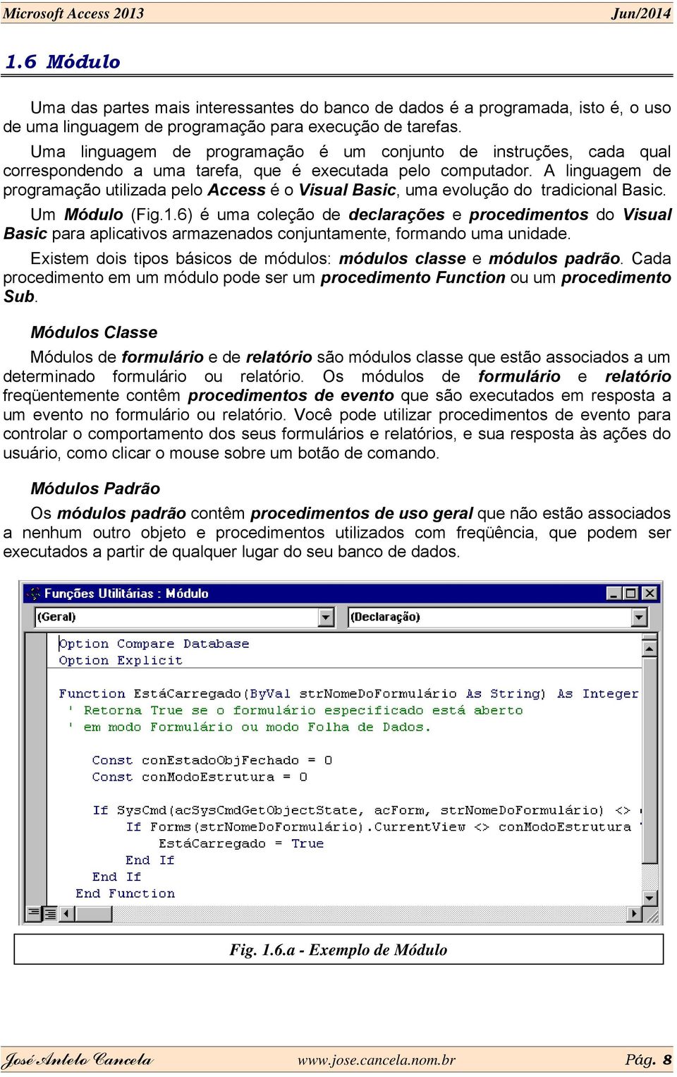 A linguagem de programação utilizada pelo Access é o Visual Basic, uma evolução do tradicional Basic. Um Módulo (Fig.1.