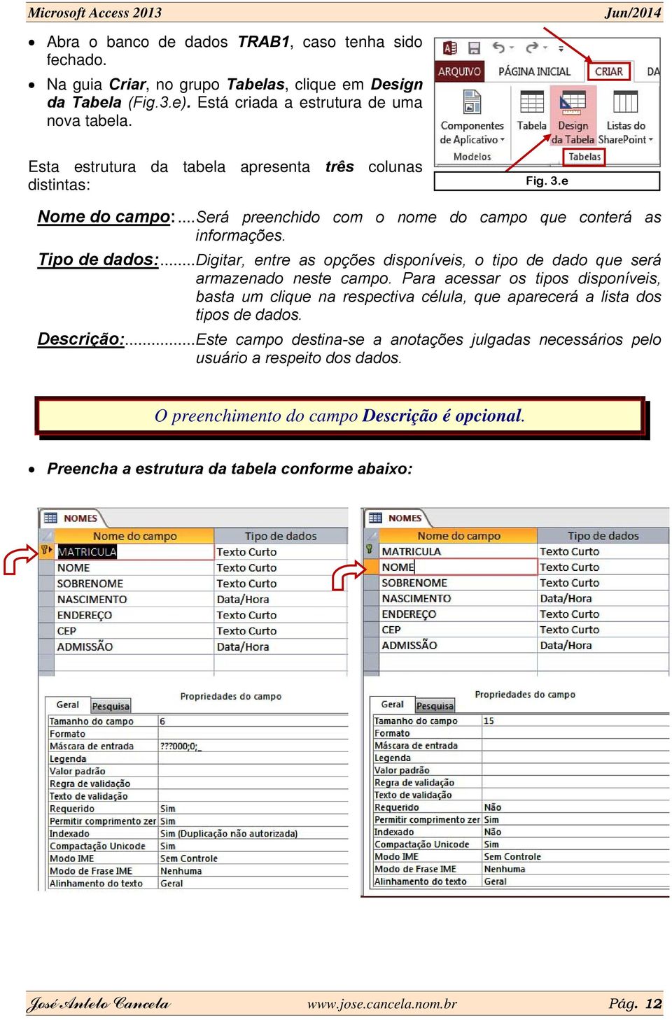 .. Digitar, entre as opções disponíveis, o tipo de dado que será armazenado neste campo.