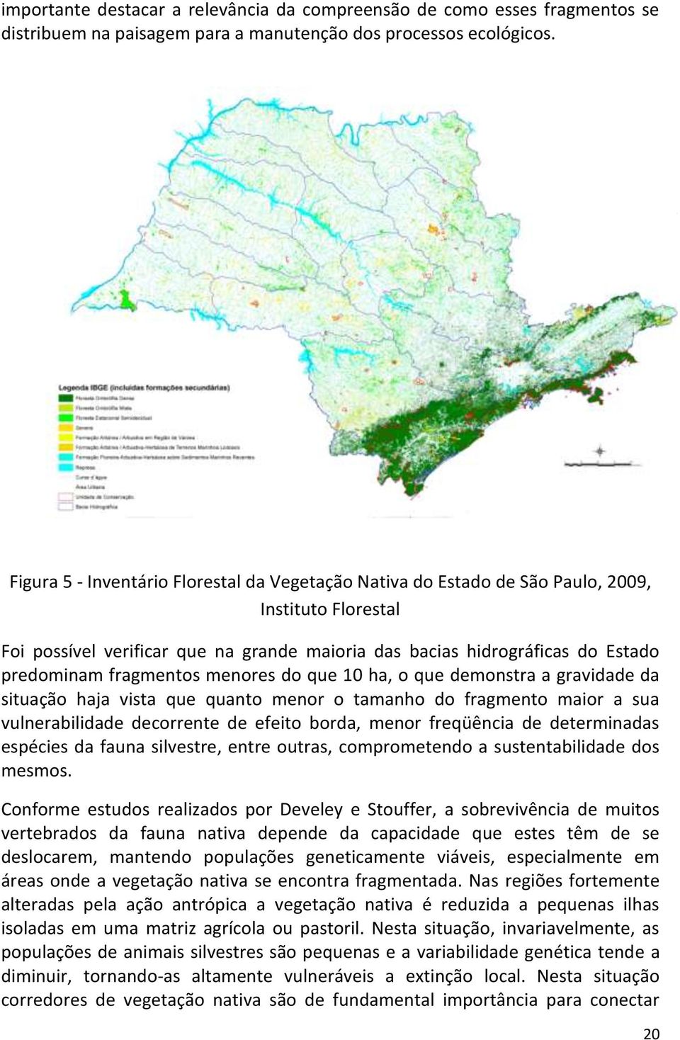 fragmentos menores do que 10 ha, o que demonstra a gravidade da situação haja vista que quanto menor o tamanho do fragmento maior a sua vulnerabilidade decorrente de efeito borda, menor freqüência de