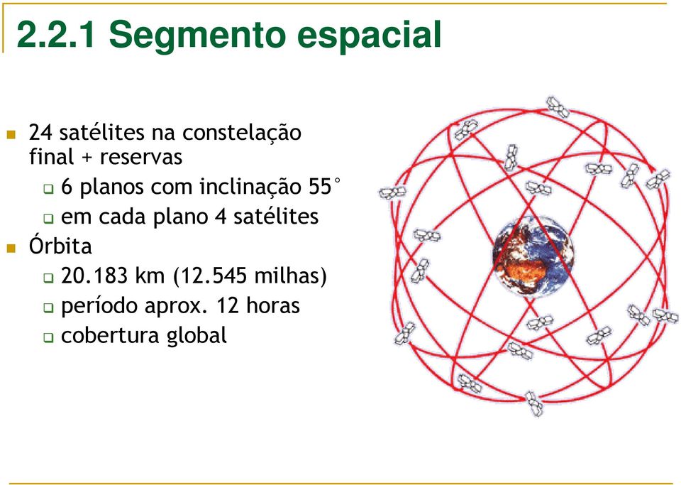 inclinação 55 em cada plano 4 satélites Órbita