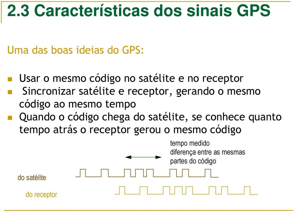 tempo Quando o código chega do satélite, se conhece quanto tempo atrás o receptor gerou