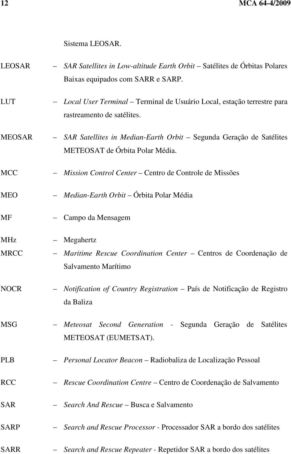 MEOSAR MCC SAR Satellites in Median-Earth Orbit Segunda Geração de Satélites METEOSAT de Órbita Polar Média.