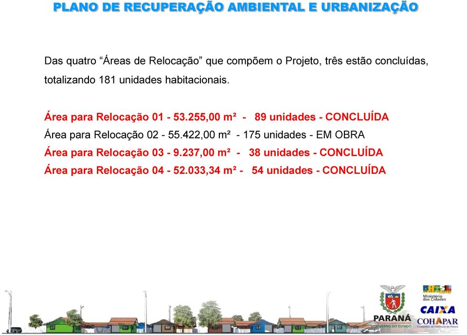 255,00 m² - 89 unidades - CONCLUÍDA Área para Relocação 02-55.