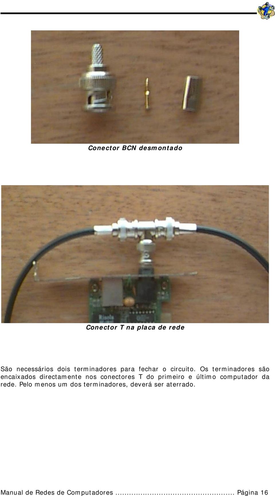 Os terminadores são encaixados directamente nos conectores T do primeiro e