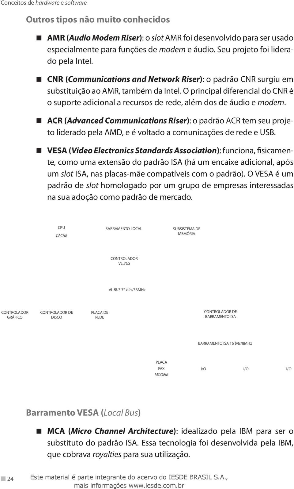ACR (Advanced Communications Riser): o padrão ACR tem seu projeto liderado pela AMD, e é voltado a comunicações de rede e USB.