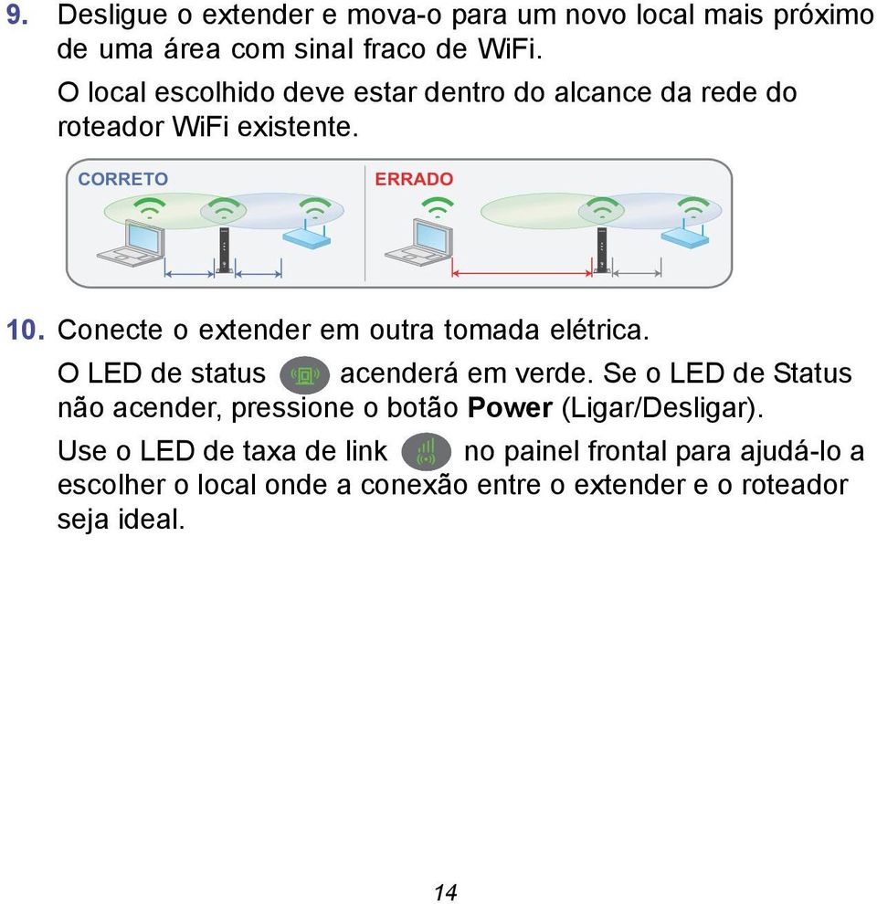 Conecte o extender em outra tomada elétrica. O LED de status acenderá em verde.