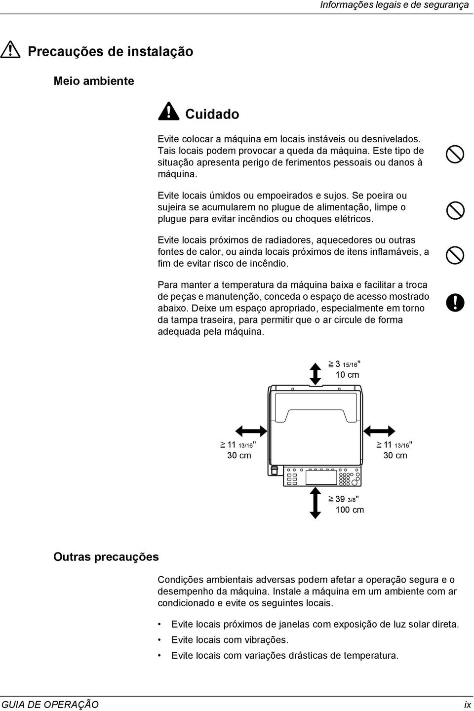 Se poeira ou sujeira se acumularem no plugue de alimentação, limpe o plugue para evitar incêndios ou choques elétricos.