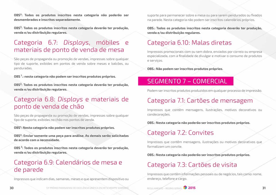 ou penduradas. OBS 1.: nesta categoria não podem ser inscritos produtos próprios. OBS 2 : Todos os produtos inscritos nesta categoria deverão ter produção, Categoria 6.