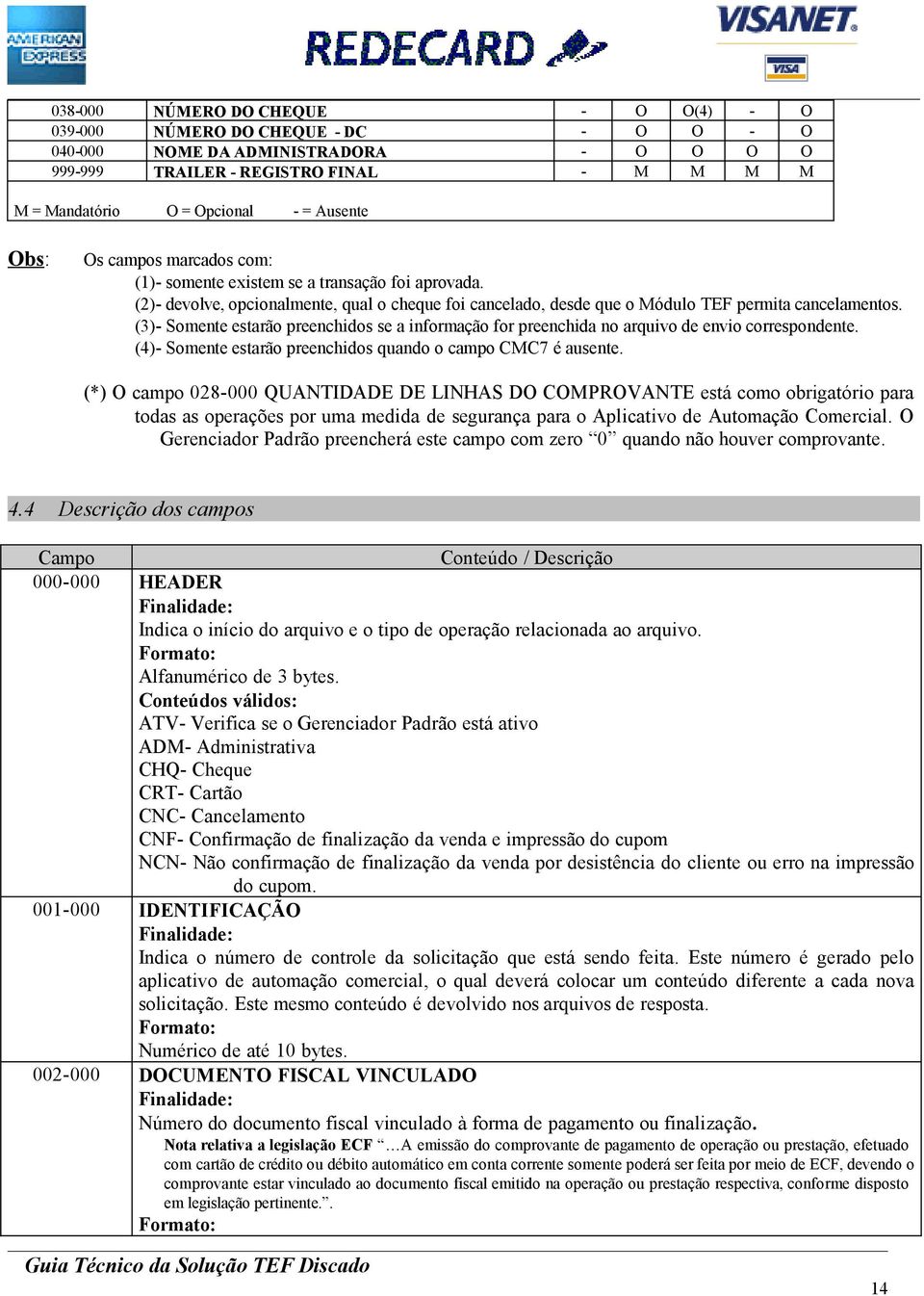 (3)- Somente estarão preenchidos se a informação for preenchida no arquivo de envio correspondente. (4)- Somente estarão preenchidos quando o campo CMC7 é ausente.