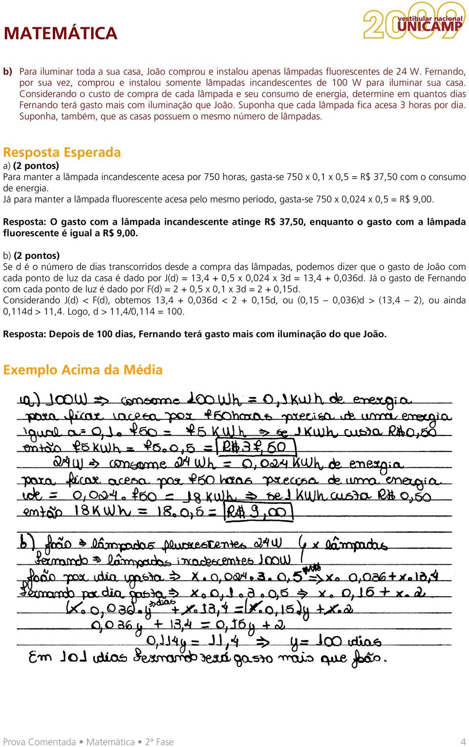 Considerando o custo de compra de cada lâmpada e seu consumo de energia, determine em quantos dias Fernando terá gasto mais com iluminação que João.