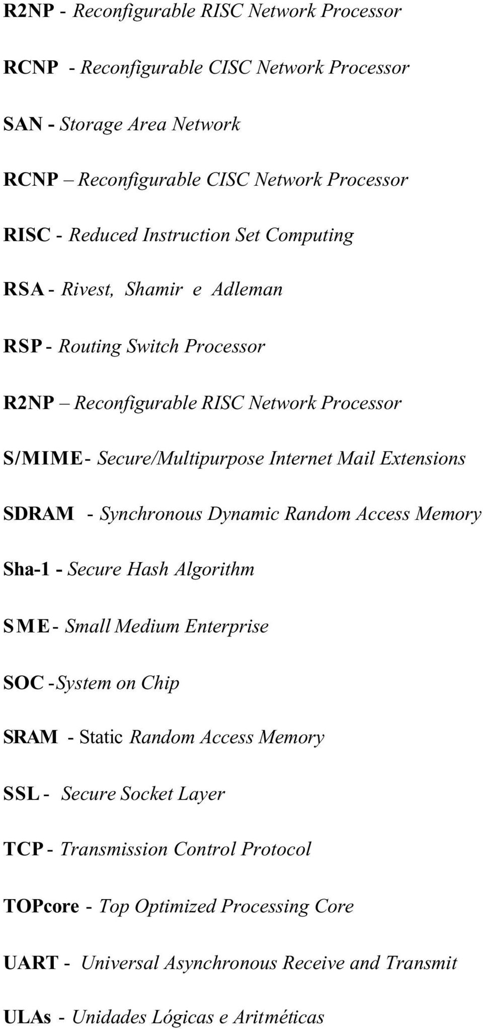 Extensions SDRAM - Synchronous Dynamic Random Access Memory Sha-1 - Secure Hash Algorithm SME- Small Medium Enterprise SOC -System on Chip SRAM - Static Random Access Memory SSL