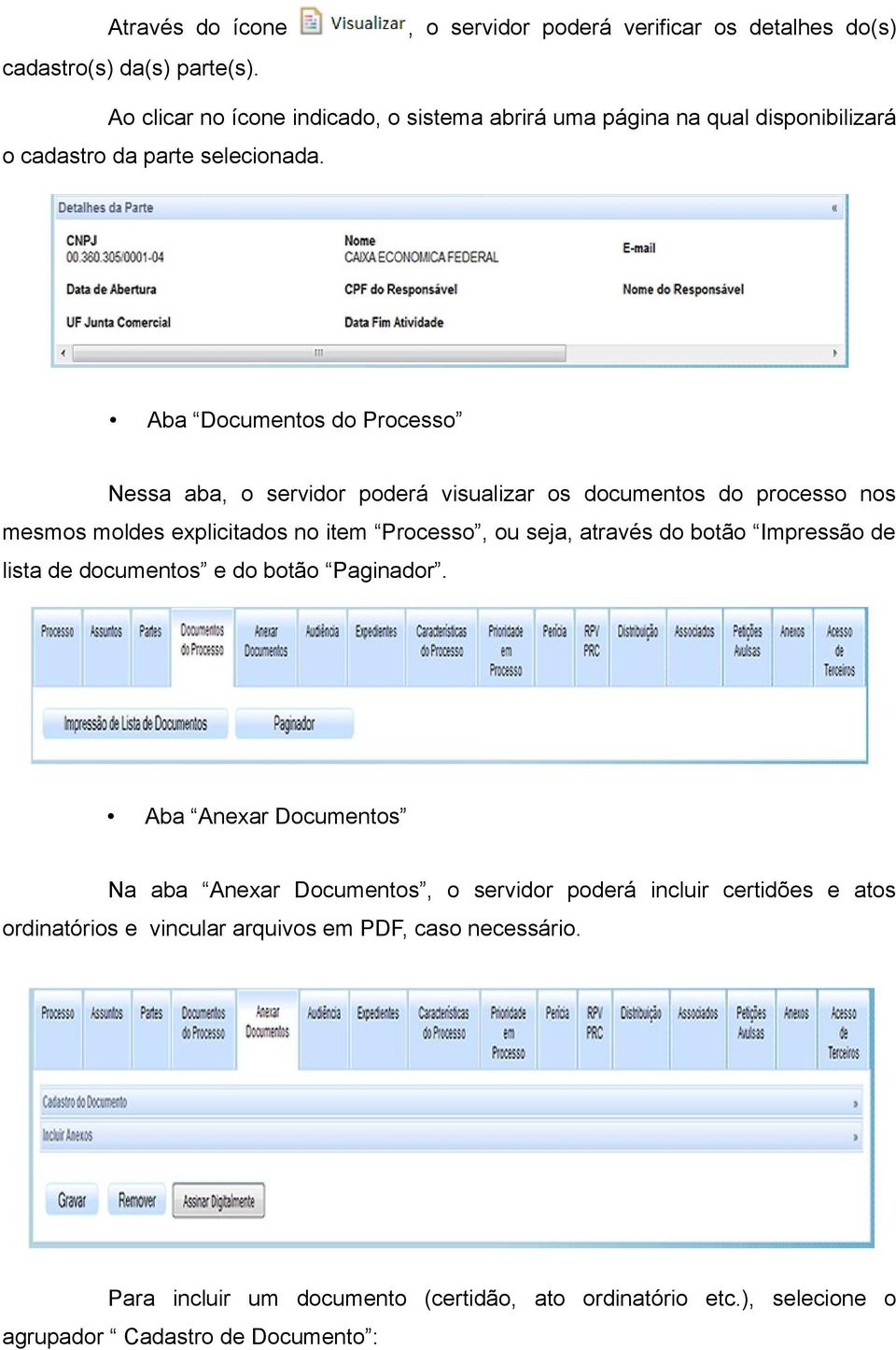 explicitados no item Processo, ou seja, através do botão Impressão de lista de documentos e do botão Paginador Aba Anexar Documentos Na aba Anexar Documentos, o servidor