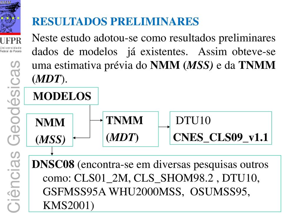 Assim obteve-se uma estimativa prévia do NMM (MSS) e da TNMM (MDT).