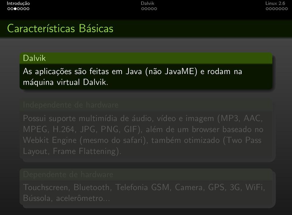 264, JPG, PNG, GIF), além de um browser baseado no Webkit Engine (mesmo do safari), também otimizado (Two Pass