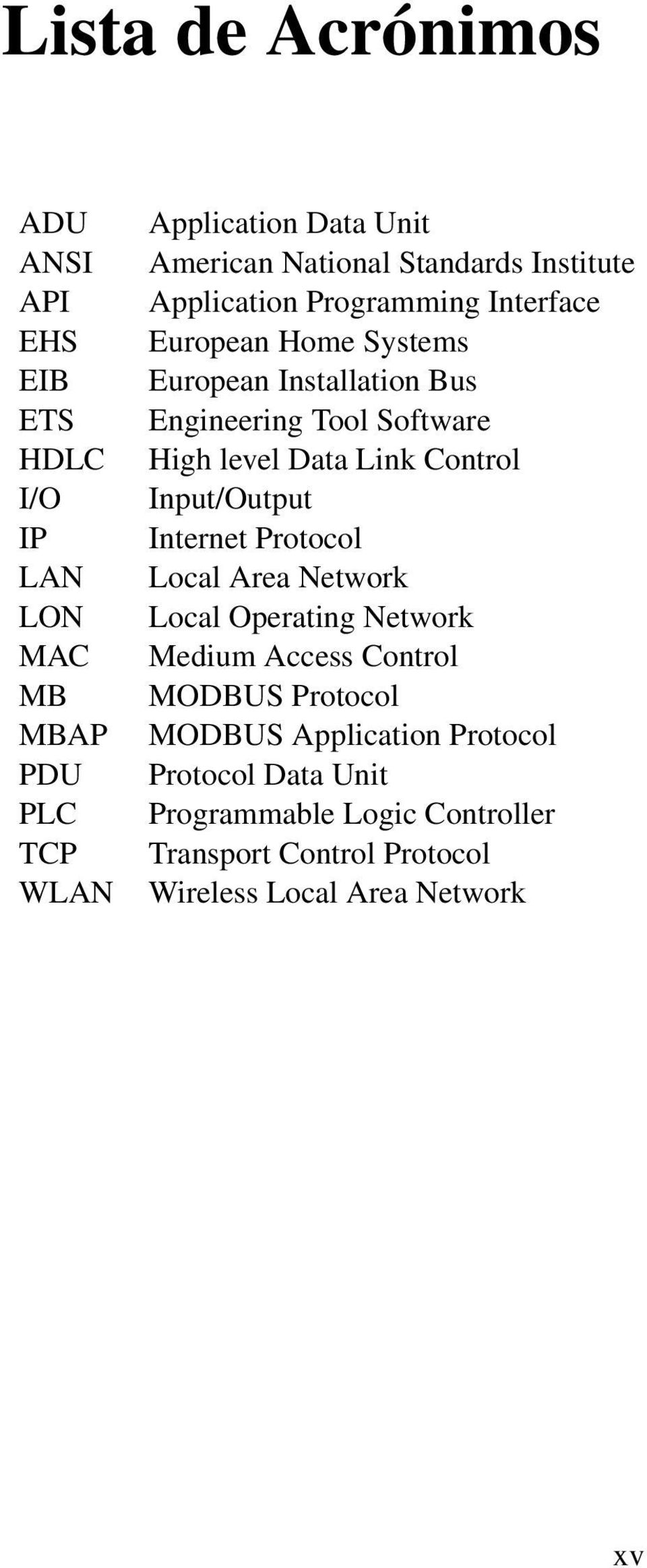 level Data Link Control Input/Output Internet Protocol Local Area Network Local Operating Network Medium Access Control MODBUS