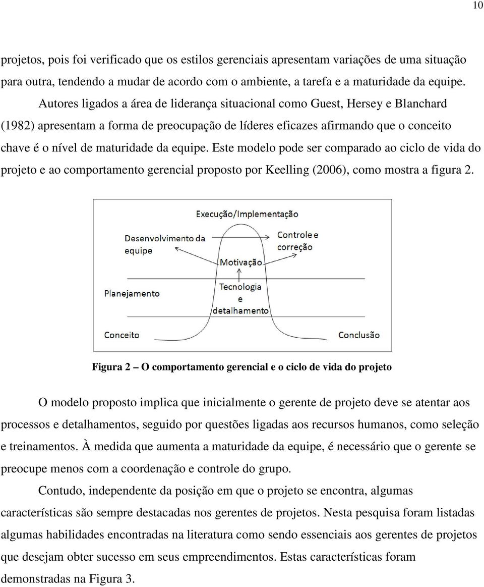 equipe. Este modelo pode ser comparado ao ciclo de vida do projeto e ao comportamento gerencial proposto por Keelling (2006), como mostra a figura 2.