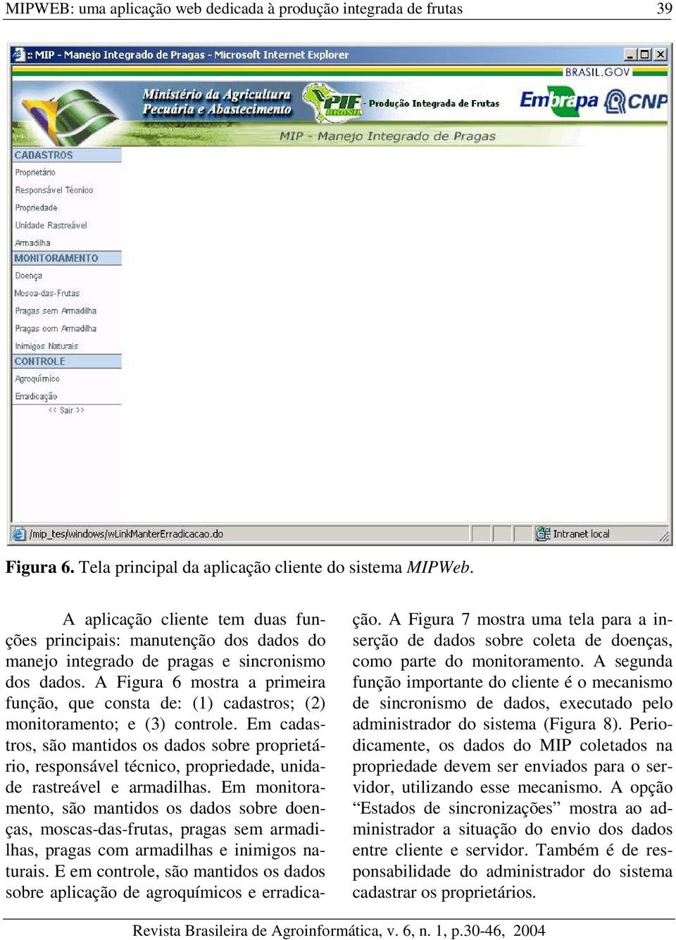 A Figura 6 mostra a primeira função, que consta de: (1) cadastros; (2) monitoramento; e (3) controle.