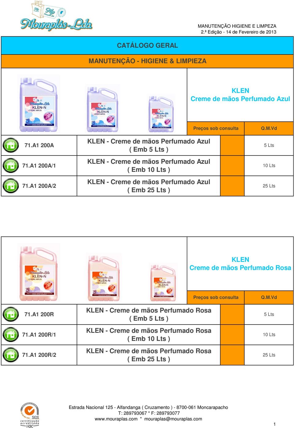 - Creme de mãos Perfumado Azul ( Emb 2 ) 2 KLEN Creme de mãos Perfumado Rosa 71.A1 200R 71.A1 200R/1 71.