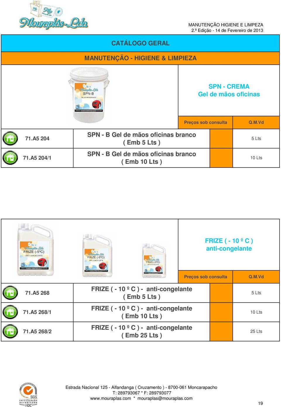 ( Emb ) FRIZE ( - 10 º C ) anti-congelante 71.A5 268 71.A5 268/1 71.