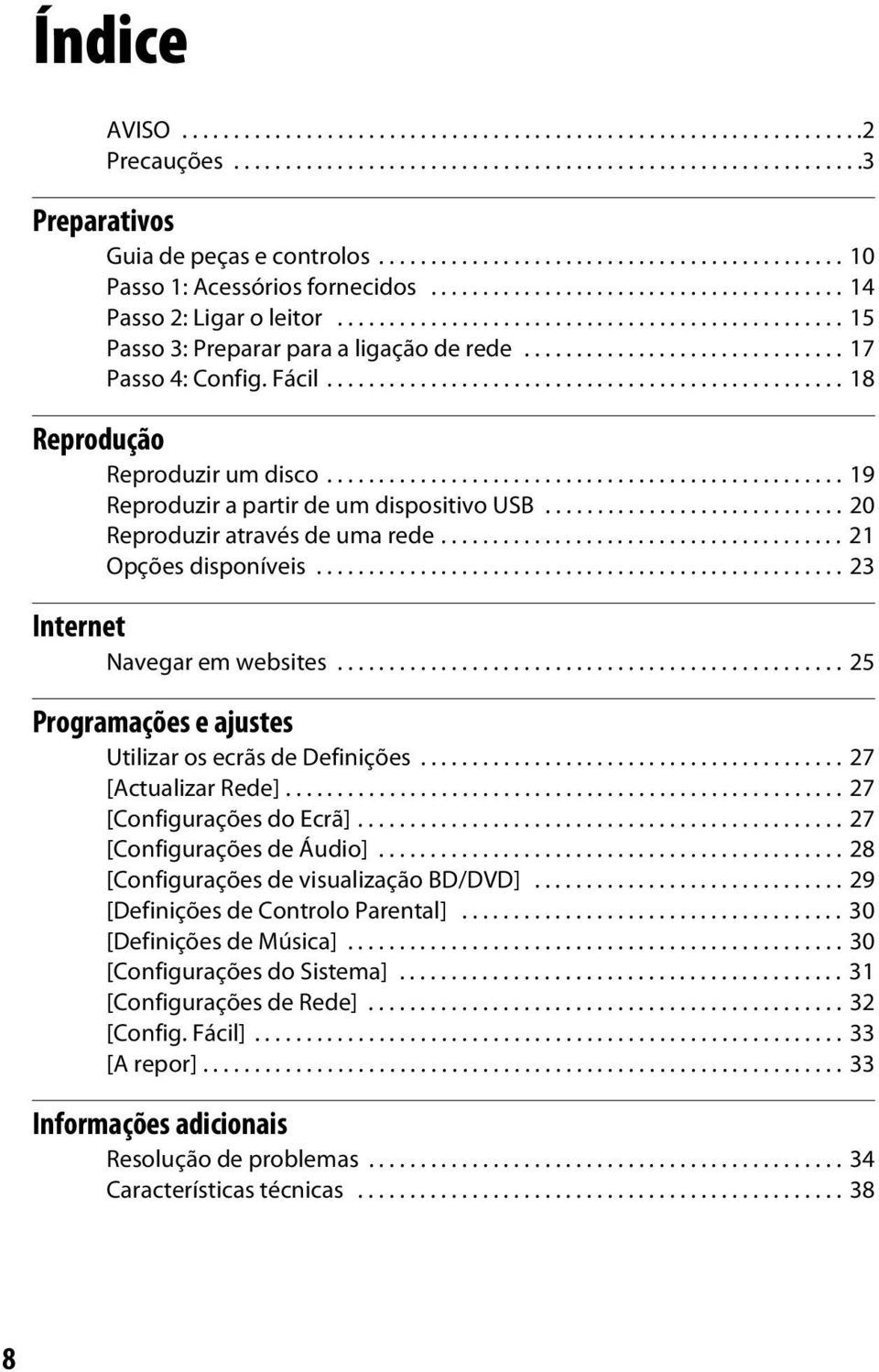 .............................. 17 Passo 4: Config. Fácil.................................................. 18 Reprodução Reproduzir um disco.................................................. 19 Reproduzir a partir de um dispositivo USB.