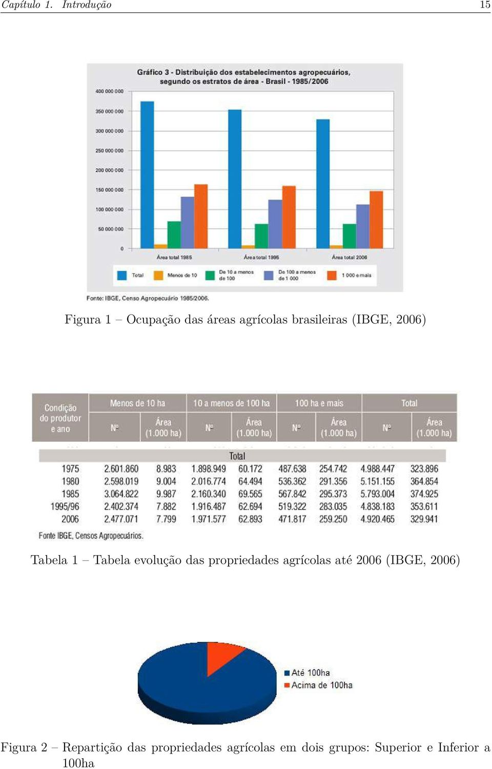 (IBGE, 2006) Tabela 1 Tabela evolução das propriedades