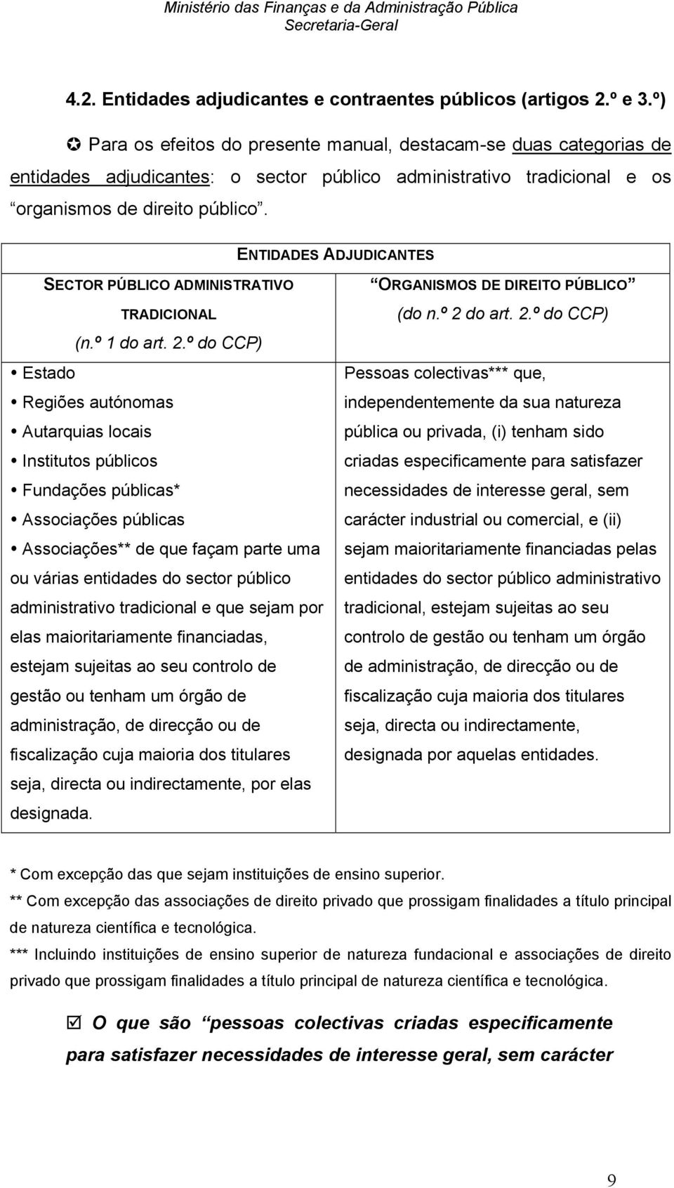 ENTIDADES ADJUDICANTES SECTOR PÚBLICO ADMINISTRATIVO TRADICIONAL (n.º 1 do art. 2.