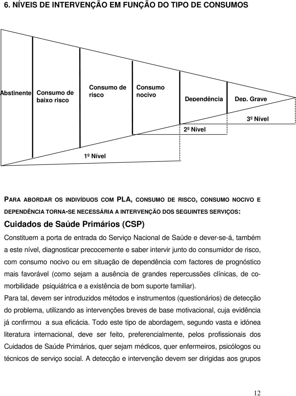 Primários (CSP) Constituem a porta de entrada do Serviço Nacional de Saúde e dever-se-á, também a este nível, diagnosticar precocemente e saber intervir junto do consumidor de risco, com consumo