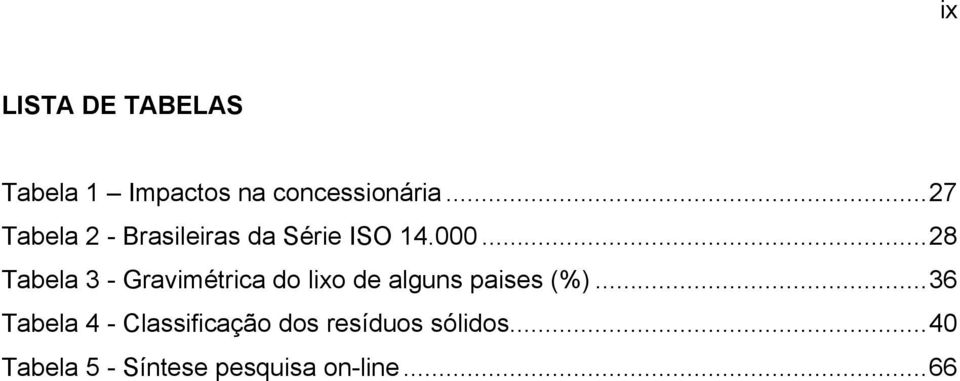 ..28 Tabela 3 - Gravimétrica do lixo de alguns paises (%).