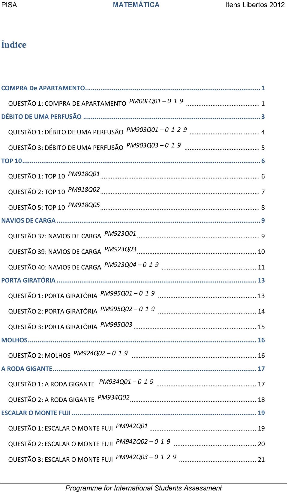 .. 9 QUESTÃO 37: NAVIOS DE CARGA PM923Q01... 9 QUESTÃO 39: NAVIOS DE CARGA PM923Q03... 10 QUESTÃO 40: NAVIOS DE CARGA PM923Q04 0 1 9... 11 PORTA GIRATÓRIA.