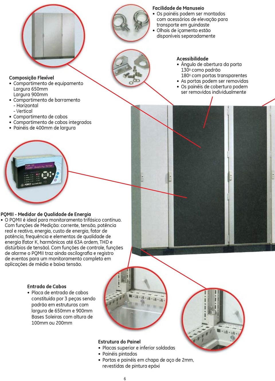 abertura da porta 0 0 como padrão 0 0 com portas transparentes As portas podem ser removidas Os painéis de cobertura podem ser removidos individualmente PQMII - Medidor de Qualidade de Energia O