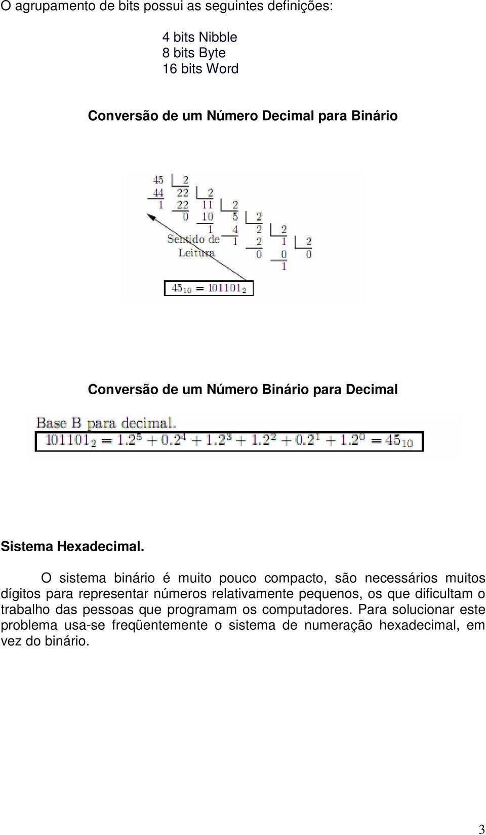 O sistema binário é muito pouco compacto, são necessários muitos dígitos para representar números relativamente pequenos, os