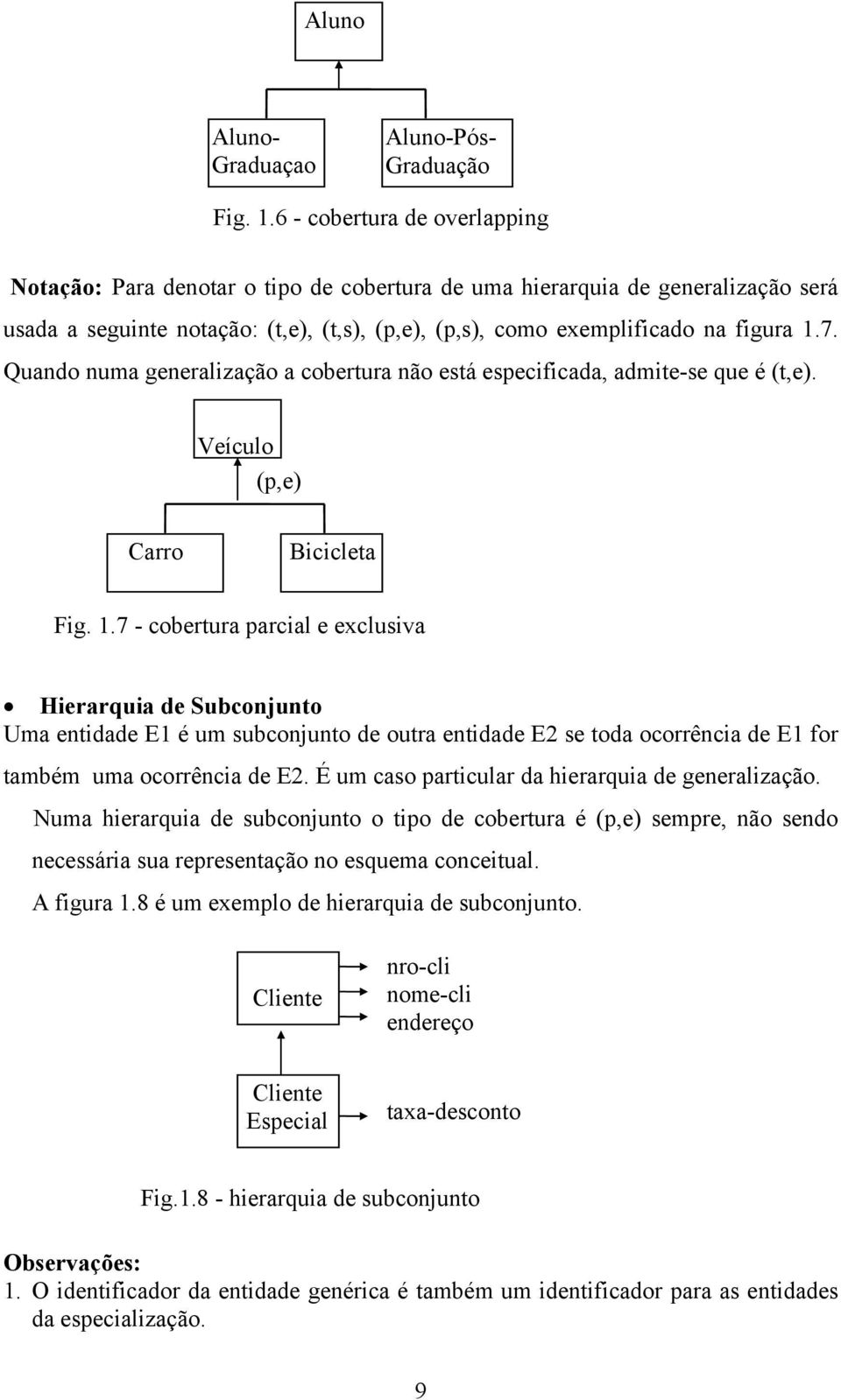 Quando numa generalização a cobertura não está especificada, admite-se que é (t,e). Veículo (p,e) Carro Bicicleta Fig. 1.