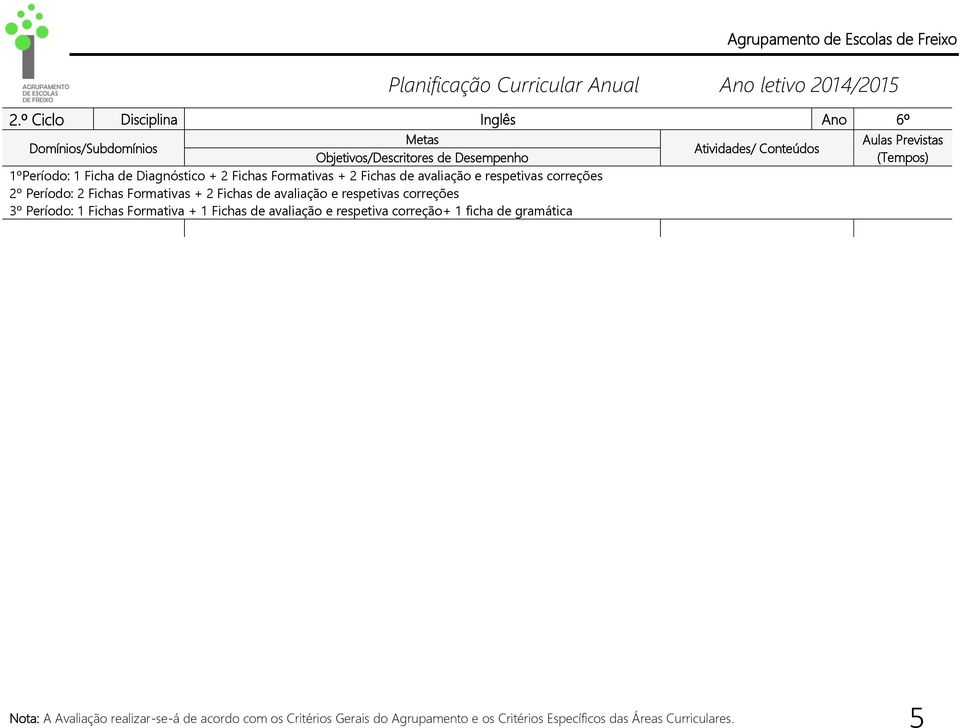 Formativa + 1 Fichas de avaliação e respetiva correção+ 1 ficha de gramática Nota: A Avaliação