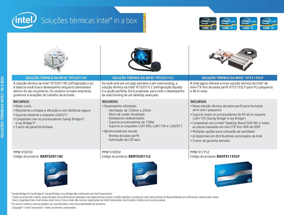 RECURSOS Baixo custo Resistente a choque e vibração e com distância segura Suporte somente o soquete LGA2011 Compatível com os processadores Sandy Bridge-E¹ e Ivy Bridge-E¹ Se você está em um jogo