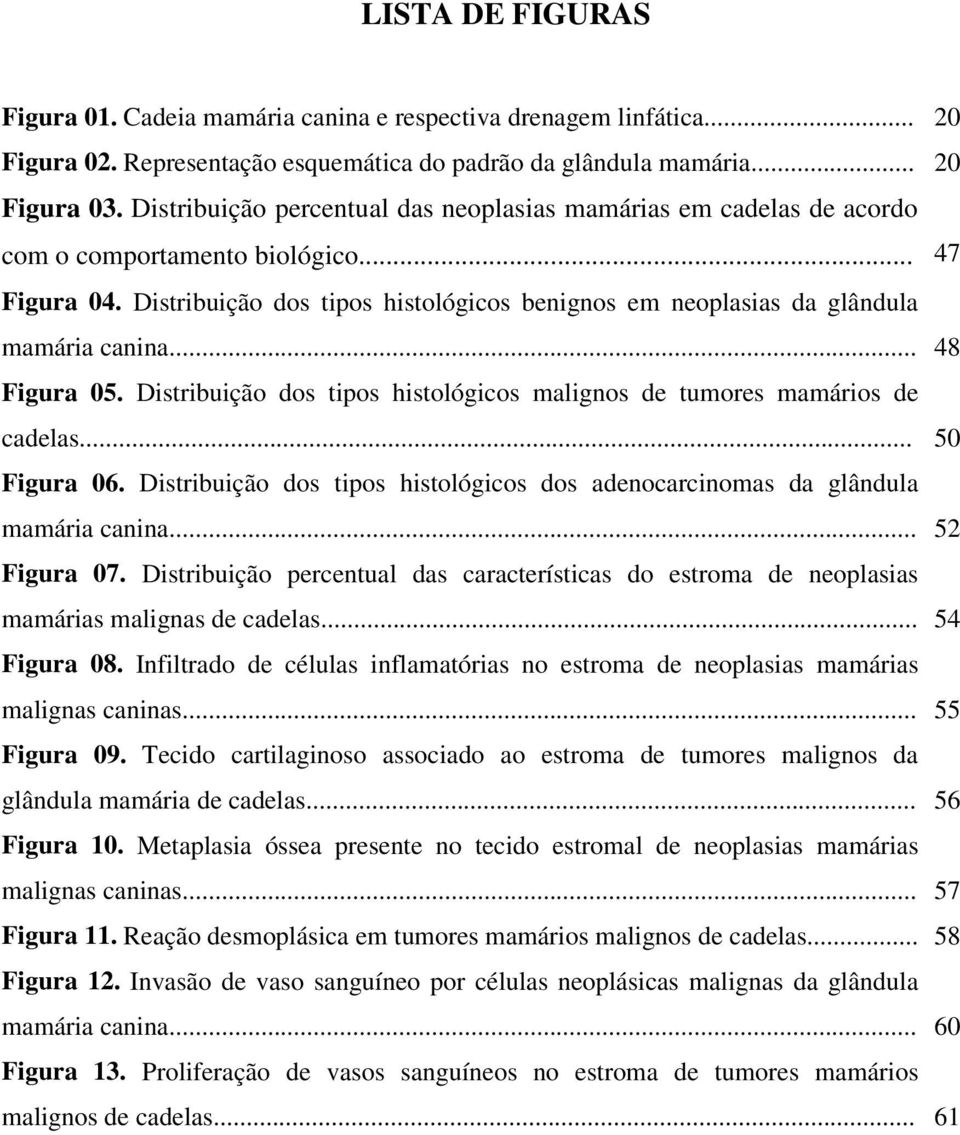 Distribuição dos tipos histológicos benignos em neoplasias da glândula mamária canina... 48 Figura 05. Distribuição dos tipos histológicos malignos de tumores mamários de cadelas... 50 Figura 06.