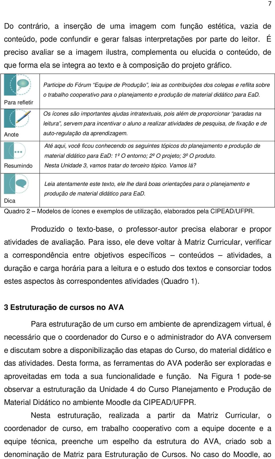 Para refletir Anote Resumindo Participe do Fórum Equipe de Produção, leia as contribuições dos colegas e reflita sobre o trabalho cooperativo para o planejamento e produção de material didático para