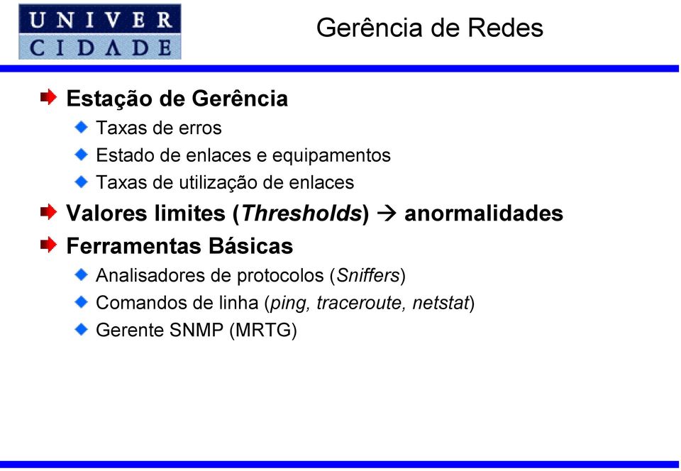 (Thresholds) anormalidades Ferramentas Básicas Analisadores de