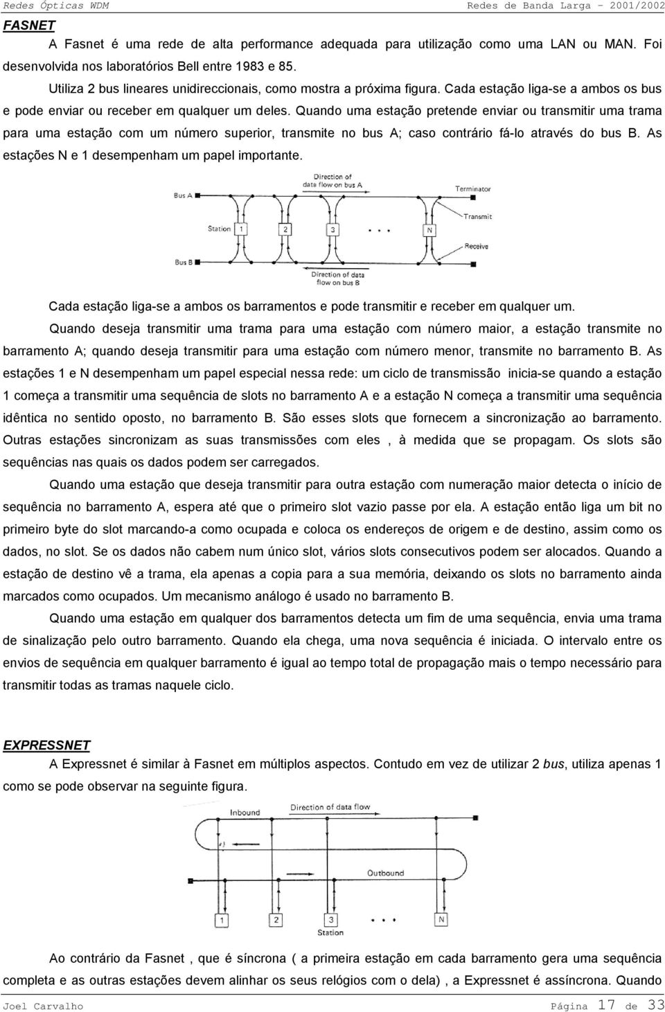 Quando uma estação pretende enviar ou transmitir uma trama para uma estação com um número superior, transmite no bus A; caso contrário fá-lo através do bus B.