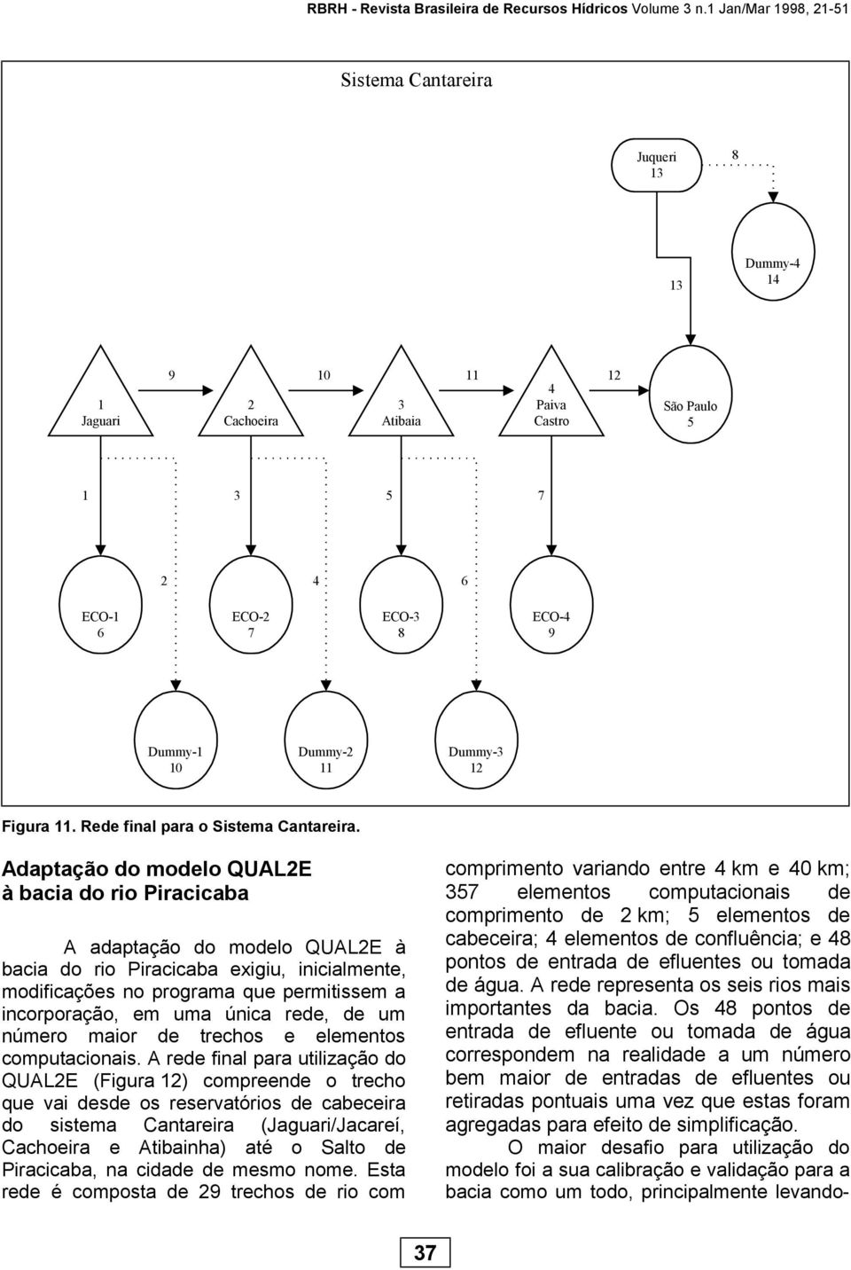 Adaptação do modelo QUAL2E à bacia do rio Piracicaba A adaptação do modelo QUAL2E à bacia do rio Piracicaba exigiu, inicialmente, modificações no programa que permitissem a incorporação, em uma única