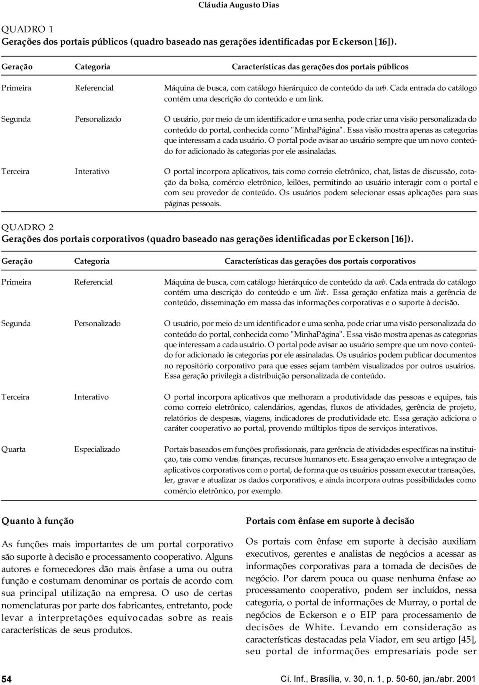 Cada entrada do catálogo contém uma descrição do conteúdo e um link.