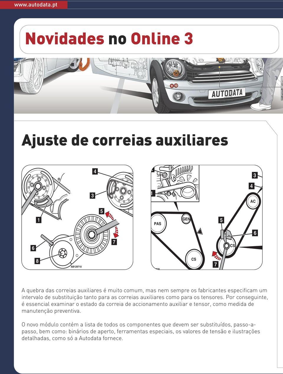 Por conseginte, é essencia examinar o estado da correia de accionamento axiiar e tensor, como medida de mantenção preventiva.